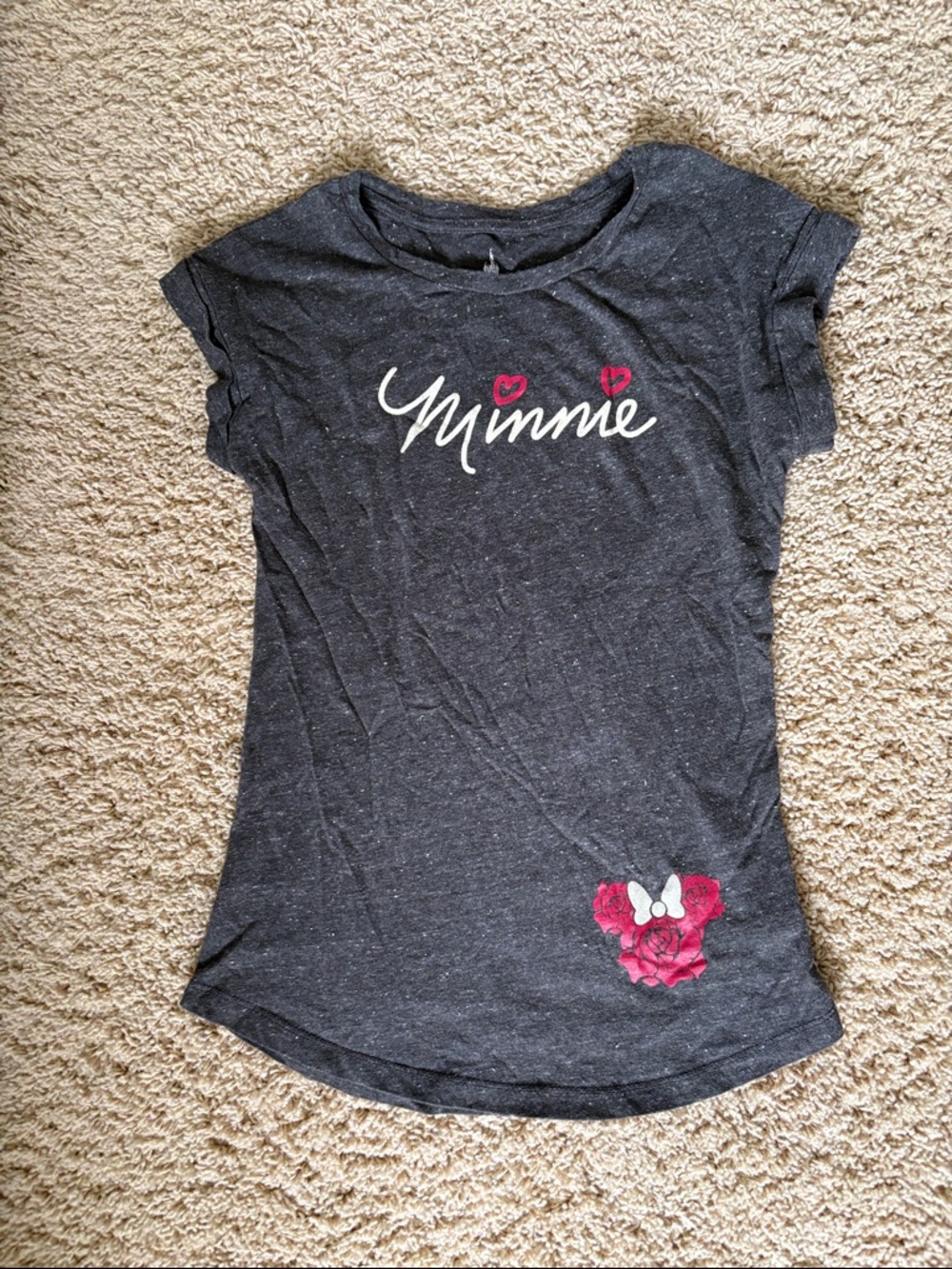 Disney Charcoal Minnie Graphic Tee with Pink Accents